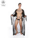 Sexy pajamas, men's underwear, tights, waiters, nightclub party performance clothes, one-piece SM uniforms, tempting men, long lace bathrobe + thong suit 21 black