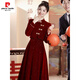 Pierre Cardin New Chinese Toast Wear 2025 New Bride Autumn and Winter Wedding Red Engagement Dress Skirt Women Winter Cheongsam Wedding Dress Burgundy M