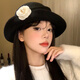 Miao Yijia hat Hepburn style hat for women autumn and winter 2026 new style fashionable and stylish small fisherman hat winter hat black basin hat black camellia gold hat (head circumference about 55-59cm)