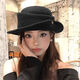 YWZR French Hepburn style elegant black top hat for women in autumn and winter, retro face-showing small curled woolen hat, fisherman hat, foreign daughter Hepburn style, black, elegant atmosphere/exquisite feeling UP, one size fits all (55-59cm) three-dimensional b