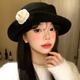 Miao Yijia hat Hepburn style hat for women autumn and winter 2026 new style fashionable and stylish small fisherman hat winter hat black basin hat black camellia gold hat (head circumference about 55-59cm)