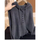 Hot selling hot style gray casual hooded knitted pullover sweater for women 2025 autumn new style simple and loose gray 2XL recommended 126-140Jin Jin equals 0.5 kg