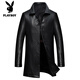 Playboy (PLAYBOY) leather jacket men's new winter business velvet long-sleeved jacket men's casual versatile mid-length warm windbreaker men's black M 170
