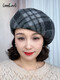 Lanshiyu (LANSHIYU) new autumn and winter wool hat for women British plaid pumpkin hat to keep out the cold and show face small casual beret red brown one size (52-58cm)
