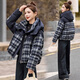 LISM shopping mall same style high-end down jacket design contrasting plaid down jacket women Korean version hooded short bread navy XL recommended 135-145Jin Jin equals 0.5 kg b