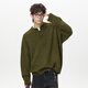 ROAR UTHAUG autumn and winter Henry collar polo sweater men's thickened warm sweater loose casual lazy style pullover sweater jacket Moss green M