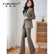 Faberza light brown woolen suit for women in autumn and winter thickened temperament goddess style small commuting suit jacket for women light brown suit + pants L