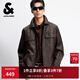 JACK&JONES 25th Men's Autumn Jacket Men's Business Casual Jacket Solid Color PU Leather Commuting Multi-Pocket Jacket Top E09 Chocolate Brown XL (185)
