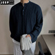 JEEP SPIRIT Lazy Henry Collar Sweater Men's Autumn and Winter Style Korean Style Casual Loose Niche Knitwear Men Navy Blue M
