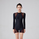 Wisdom Fish Swimsuit Women's Long Sleeve Sun Protection 2025 New One-piece Boxer Swimming Pool Special Large Size Swimsuit Black Red Edge_Free Swimming Cap Nose Clip Earplugs XS_Recommendation_90-105Jin Jin equals 0.5 kg