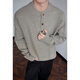 Old Money Style Henley Collar Sweater Men's Spring and Autumn Loose Trendy Heavyweight Knitwear Trendy Brand Premium Sense Floral Gray 2XL