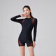 Wisdom Fish Swimsuit Women's Long Sleeve Sun Protection 2025 New One-piece Boxer Swimming Pool Special Large Size Swimsuit Black Red Edge_Free Swimming Cap Nose Clip Earplugs XS_Recommendation_90-105Jin Jin equals 0.5 kg