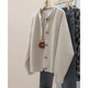Sibaishe Single-breasted Knitted Cardigan Women's 2026 Spring New Round Neck Loose Warm Sweater Jacket