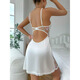 Chengyang fashionable lace embroidery see-through temptation sexy suspender nightgown thong two-piece set white S