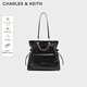 CHARLES&KEITH25 winter new drawstring oil wax leather diamond chain bag backpack CK2-30782756 Black black L