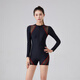Wisdom Fish Swimsuit Women's Long Sleeve Sun Protection 2025 New One-piece Boxer Swimming Pool Special Large Size Swimsuit Black Red Edge_Free Swimming Cap Nose Clip Earplugs XS_Recommendation_90-105Jin Jin equals 0.5 kg