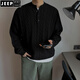 JEEP SPIRIT Lazy Henry Collar Sweater Men's Autumn and Winter Style Korean Style Casual Loose Niche Knitwear Men Navy Blue M