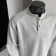 Homlean American Henry collar long-sleeved T-shirt men's autumn new loose shoulder casual polo shirt HB98 light gray 4XL
