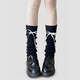 Shiganu long bow knitted socks for women autumn and winter thickened leg warmers black long pile socks jk Japanese socks black socks 40cm + white bow