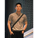 Black training right shoulder short-sleeved polo shirt for men, handsome henley collar T-shirt showing muscle fitness half-sleeves, black upgraded model M M suitable for 100-130Jin Jin is equal to 0.5 kg