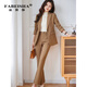 Faberza light brown woolen suit for women in autumn and winter thickened temperament goddess style small commuting suit jacket for women light brown suit + pants L