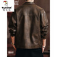 Woodpecker 2026 new leather jacket men's autumn American outdoor motorcycle fashion trend retro handsome jacket JK2513 coffee color M 100-125Jin Jin equals 0.5 kg