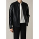 Falling Spring and Autumn Korean Style Stand Collar Leather Jacket Men's Light Mature Style Short Trendy Motorcycle PU Leather Jacket Black 3XL