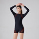 Wisdom Fish Swimsuit Women's Long Sleeve Sun Protection 2025 New One-piece Boxer Swimming Pool Special Large Size Swimsuit Black Red Edge_Free Swimming Cap Nose Clip Earplugs XS_Recommendation_90-105Jin Jin equals 0.5 kg