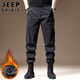 JEEP SPIRIT Jeep Velvet Men's Casual Pants Winter Large Size Charge Leg Sports Workwear Pants Black Velvet XL