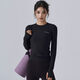 Fitness girl yoga wear round neck top autumn and winter new Pilates slim long-sleeved running sports quick-drying T-shirt black S S