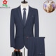 MONTAGUT suit men's winter thickened wool suit formal striped wedding banquet dress dad jacket 992 blue striped double slit two-piece set wool material M 170/