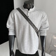 Homlean American Henry collar long-sleeved T-shirt men's autumn new loose shoulder casual polo shirt HB98 light gray 4XL