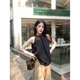 French sweet vest women's summer outer wear niche blue shirt temperament hanging neck suspender loose sleeveless top black S