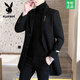 Playboy autumn and winter men's windbreaker mid-length Korean style slim woolen men's coat handsome high-end long woolen coat F81 black cotton thickened 2XL (130-145Jin Jin equals 0.5kg)