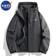 NASA MARVEL jacket men's spring and autumn trendy brand jacket long-sleeved hooded trendy loose sports couple model black XL