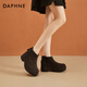 Daphne short boots for women thick-soled low-heeled inner heightening solid color plus velvet comfortable round toe back zipper ankle boots for women brown 37