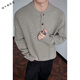 Yuexiang Henry Collar Sweater Boys Autumn and Winter Lazy Style Knitted Sweater Cleanfit Warm Couple Versatile Jacket Floral Gray L X