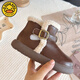 G.duck Little Yellow Duck Girls' Boots Children's 2025 Winter Plush Leather Boots Warm Baby Princess Short Boots Black New Brown Brown Warm Cotton 34 Inner Length 20.8cm