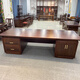 Black gold executive desk, all solid wood office desk and bookcase combination, new Chinese style boss desk and chair, high-end leadership desk, leader 2.8m desk
