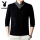 Playboy high-end men's wool sweater 100% wool 2025 new V-neck sweater autumn and winter fashionable pure wool bottoming shirt for men 927 models pure black XL 175 recommended weight 135-155Jin Jin equals 0.5 kg