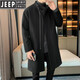 JEEP SPIRIT Spring and Autumn Zipper Design Stand Collar Woolen Windbreaker Men's Mid-Length Thick Casual Woolen Coat Jacket Trendy Coffee and Cotton 2XL