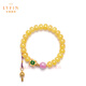Layun Feiyin Russian beeswax bracelets genuine natural amber S925 sterling silver gold-plated kunzite bracelet jewelry gift old-style beads 7*9mm hand circumference under 15cm