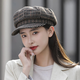 New plaid octagonal hat for women spring and autumn Korean version casual retro newsboy hat fashion painter hat duck tongue beret women's hat coffee
