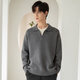 Falling lazy and relaxed henley collar men's wool sweater spring and autumn versatile pullover sweater jacket black L
