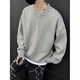 Little Red Book Gray American Sweater Men's Winter High Bottom Lazy Style Sweater Clean Light Gray Henley Collar M
