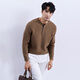 ANTCITY 202024 Autumn and Winter Warmth Henry Collar Wool Knitted Bottoming Shirt Business Casual Pullover Low Neck Sweater for Men Earth Brown M