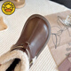 G.duck Little Yellow Duck Girls' Boots Children's 2025 Winter Plush Leather Boots Warm Baby Princess Short Boots Black New Brown Brown Warm Cotton 34 Inner Length 20.8cm