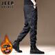 JEEP SPIRIT Jeep Velvet Men's Casual Pants Winter Large Size Charge Leg Sports Workwear Pants Black Velvet XL