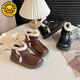 G.duck Little Yellow Duck Girls' Boots Children's 2025 Winter Plush Leather Boots Warm Baby Princess Short Boots Black New Brown Brown Warm Cotton 34 Inner Length 20.8cm
