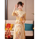 ROAR UTHAUG Champagne Show and Dress Bridal 2024 New Chinese Style Wedding Dress Small Toast Dress Autumn and Winter Wedding Dress High-end Gold Beads (No Headgear) S